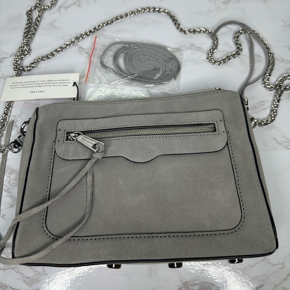 Rebecca Minkoff Avery Nubuck Suede Bag‎ Chain Crossbody | Dusty Blue - Picture 4 of 5